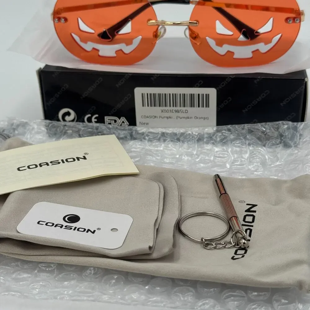 COASION Pumpkin‎ Sunglasses Rimless Halloween Orange UV400 Party Glasses NEW